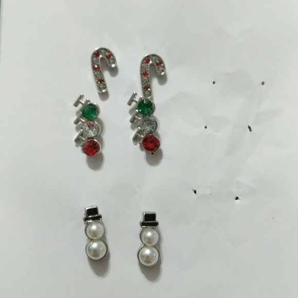 Set of 3 Holiday Christmas Earrings - Ho Ho Ho, Candy Cane, Snowman - Picture 1 of 1
